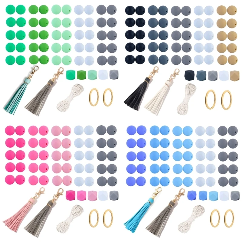 

55pcs Silicone Beads Bulk 15/14mm Round Octagonal Bead for Jewelry Making Large Bead with Accessory for Keychain Dropship