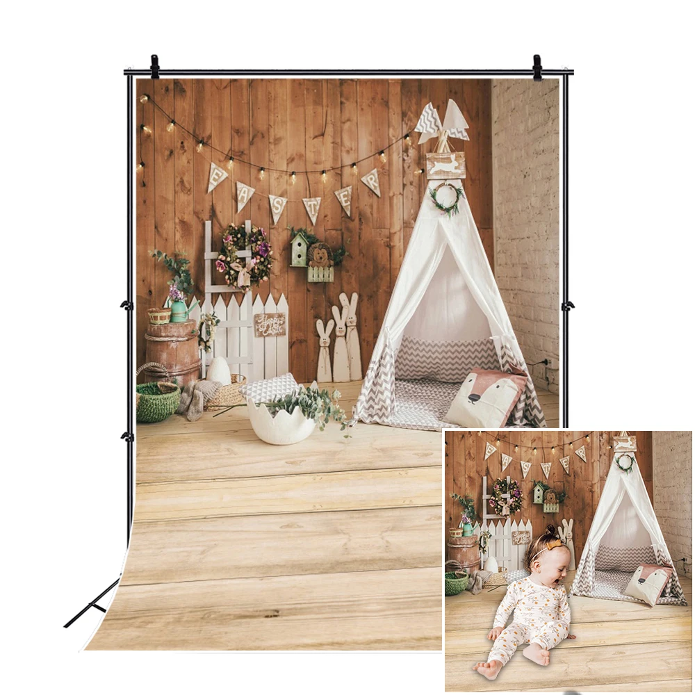 Photo Backdrop Laeacco Spring Easter Photography Background Green Grass Flowers Easter Eggs Child Portrait Wood Board Wall Photo Backdrop Prop