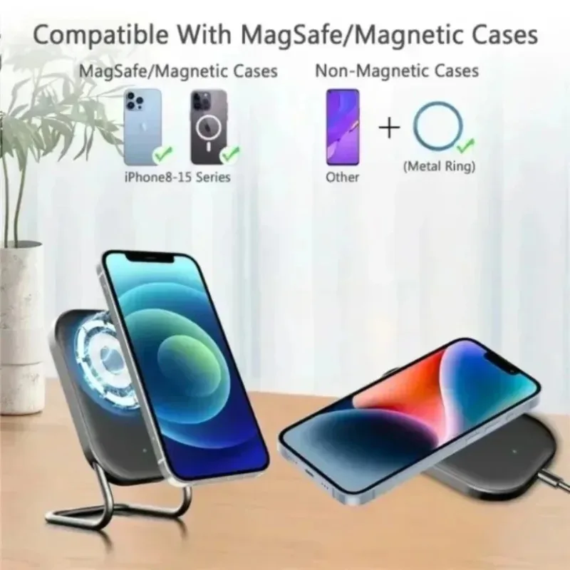 15W 안정적인 미끄럼 방지 마그네틱 무선 충전기 스탠드 (Magsafe 아이폰 17-12 Pro Max, 에어팟, 안드로이드, 데스크탑, 가정 및 사무실용)