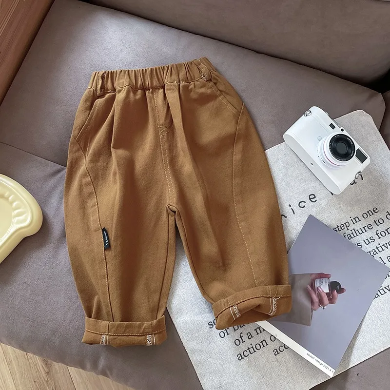 

Children Casual Pants Autumn Korean Style 2023 New Fashionable Boys Solid Color Simple Full Length Kids Loose Pants