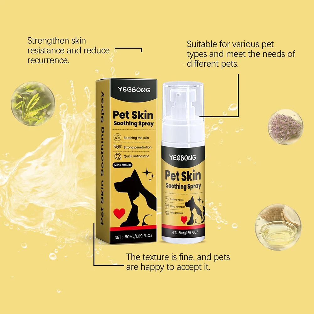 Skin Soothing Spray for Dogs Cat Natural Gentle Pet Skin Soothing Spray Highly Effective Natural Anti-Itch Spray Pet Wound Spray
