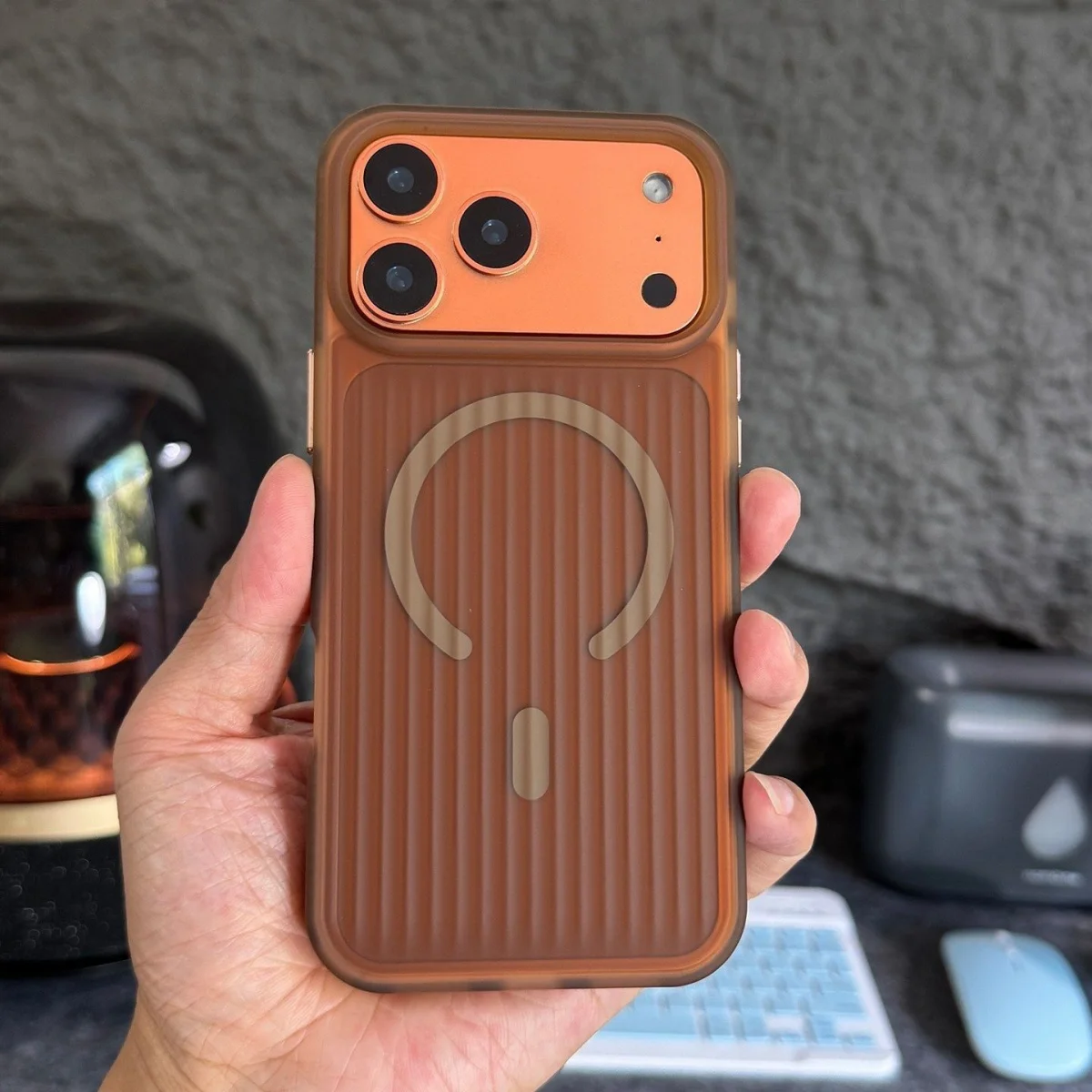 Frosted Magnetic Wireless Charging Phone Case with Stripe Corrugated Pattern