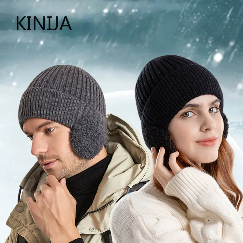 

Winter Ear Protection Knitted Hat Unisex Outdoor Warm Beanies Soft Cashmere Bonnet for Men Women Fashion Plush Thicken Skull Cap