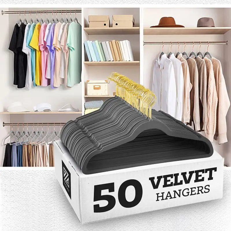 

10pcs Velvet Non-Slip Clothing Hangers,45CM Seamless Flocking Hanger Dry and Wet Wardrobe Storage Adult Magic Cloth Hanger