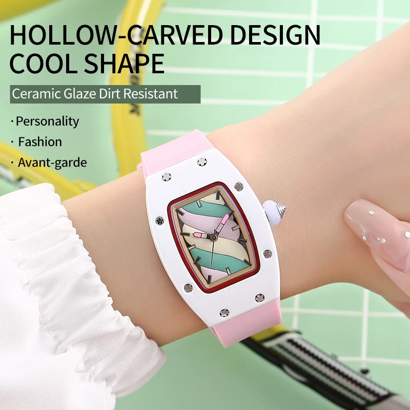 Quartz Ladies Watch Watches Business 1617-A Wrist Watch For Women Clock PU Leather Ceramic oil Strap Wristwatch Stain Resistant