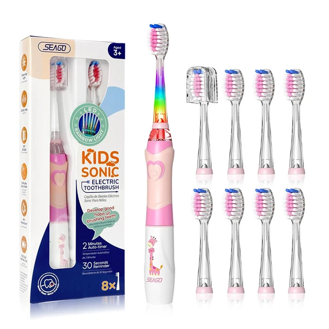 SEAGO Kids Electric Toothbrush Soft Bristle Tooth Brush For Kids with 2 Mins Timer LED Light Battery Powerd Toothbrush for 4-12 1