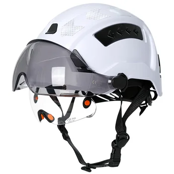 Casco di sicurezza da costruzione CE con doppi occhiali Visiere integrate Adesivi riflettenti Elmetto rigido Cappellino per ingegnere di lavoro industriale ANSI