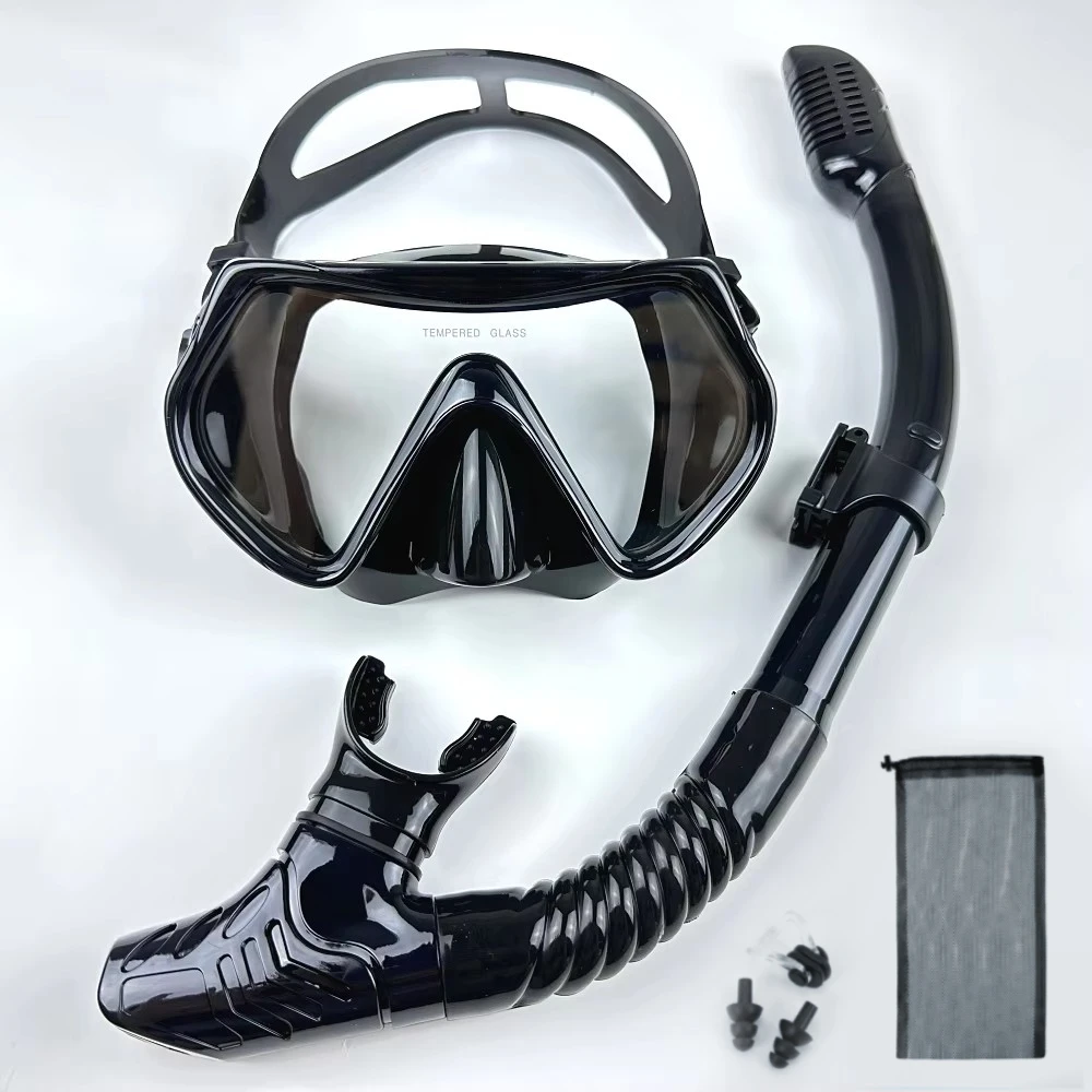 Single Lens Snorkeling Set Adult Snorkel Mask Breathing Tube Nose Clip Soft Skirt Scuba Gear
