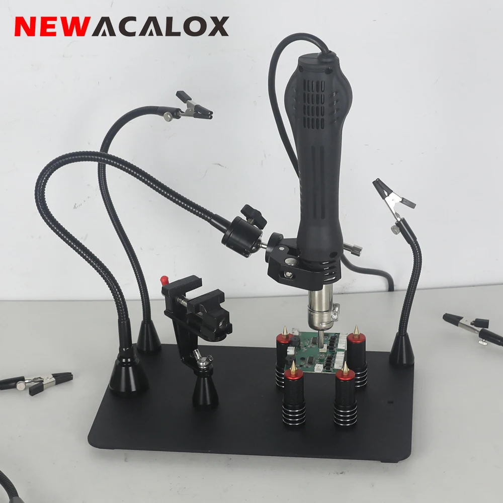 NEWACALOX Magnetic Flexible Arm Soldering Third Hand PCB Holder with 360° Rotating Heat Gun Stand Welding Workbench Helping Hand newacalox magnetic pcb circuit board holder flexible arm soldering third hand welding station soldering iron stand repair tools