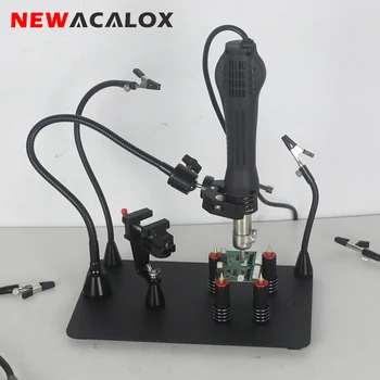 NEWACALOX 마그네틱 플렉시블 암 납땜 서드 핸드 PCB 거치대, 360 ° 회전 히트 건 스탠드, 용접 작업대, 도움 손