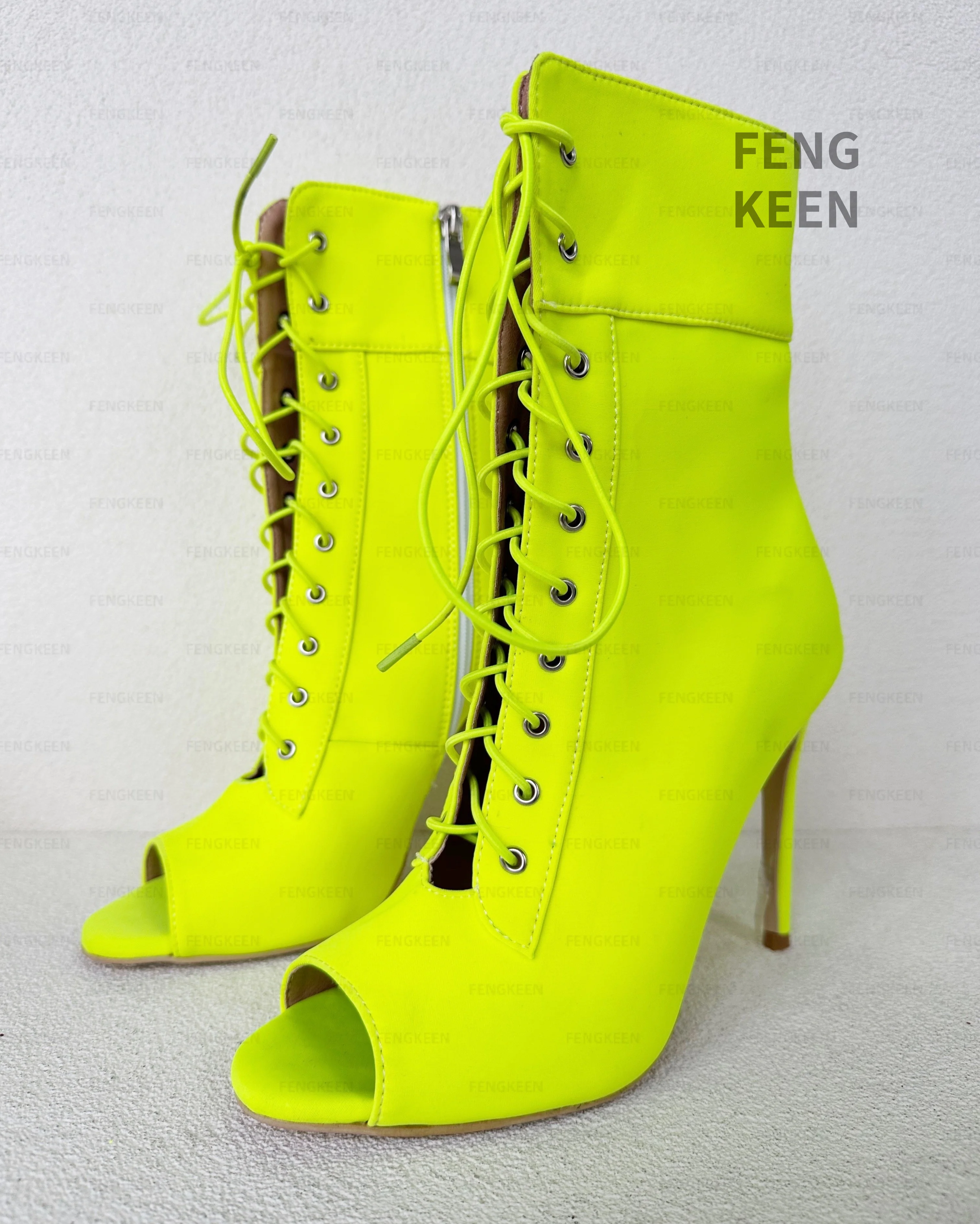 

FENGKEEN Handmade Women's Men Stiletto Big Large Size Fluorescent Neon Yellow Ankle Super High Heeled Boots Bootie 19 49 51