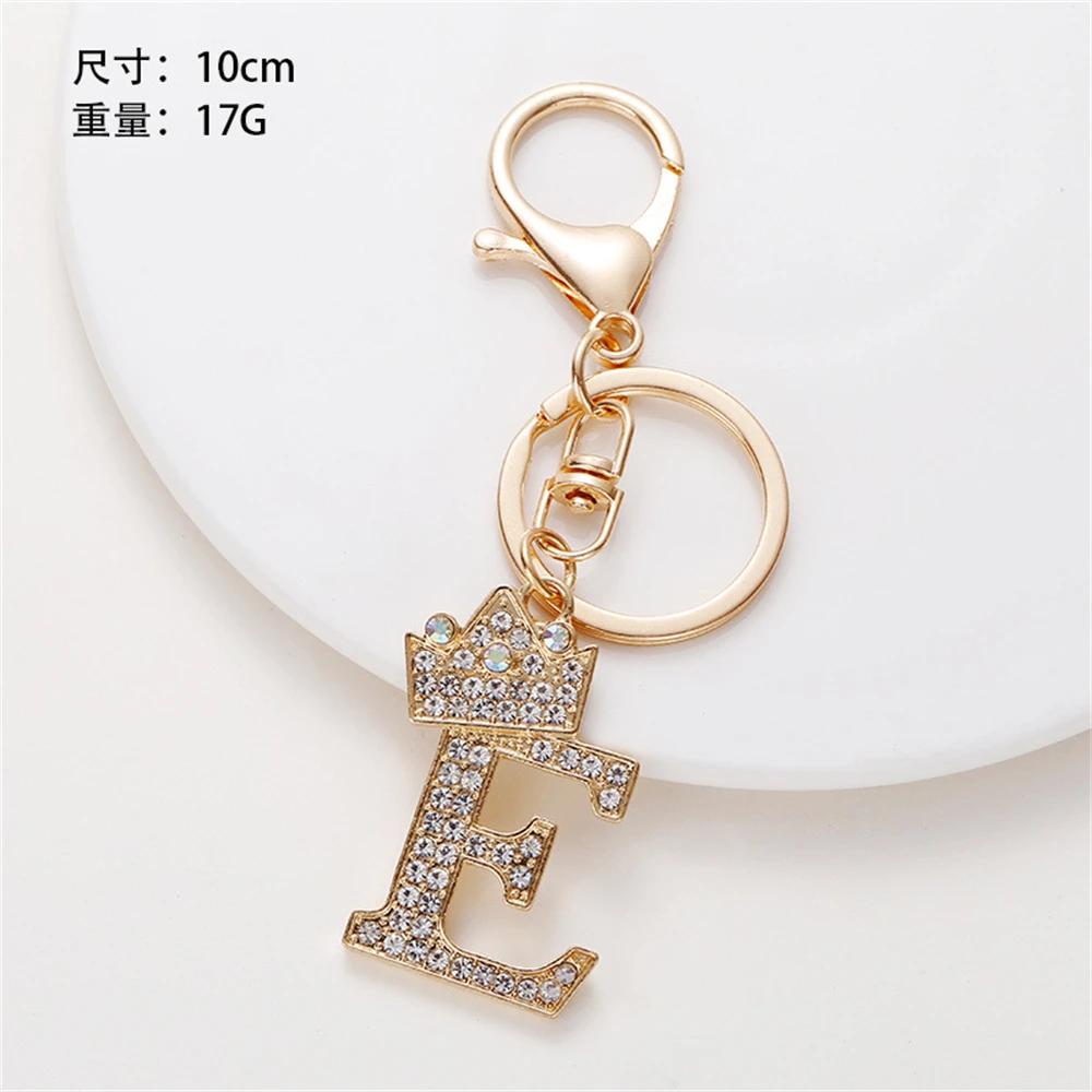Seff5eff82a0e44f2851f99ce1616eceaW Luxury Crown 26 Letter Metal Keyring Fashion Rhinestone Initial Keychain Bag Pendant Charms DIY Accessories Birthday Gifts Mallzona