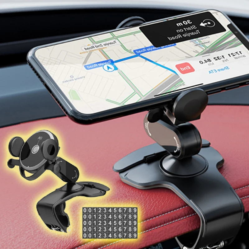 

HUD Car Dashboard Phone Stand 360° Adjustable GPS Car Clips Holder Hidden Parking Number for Mobile Phone Car Stand Support