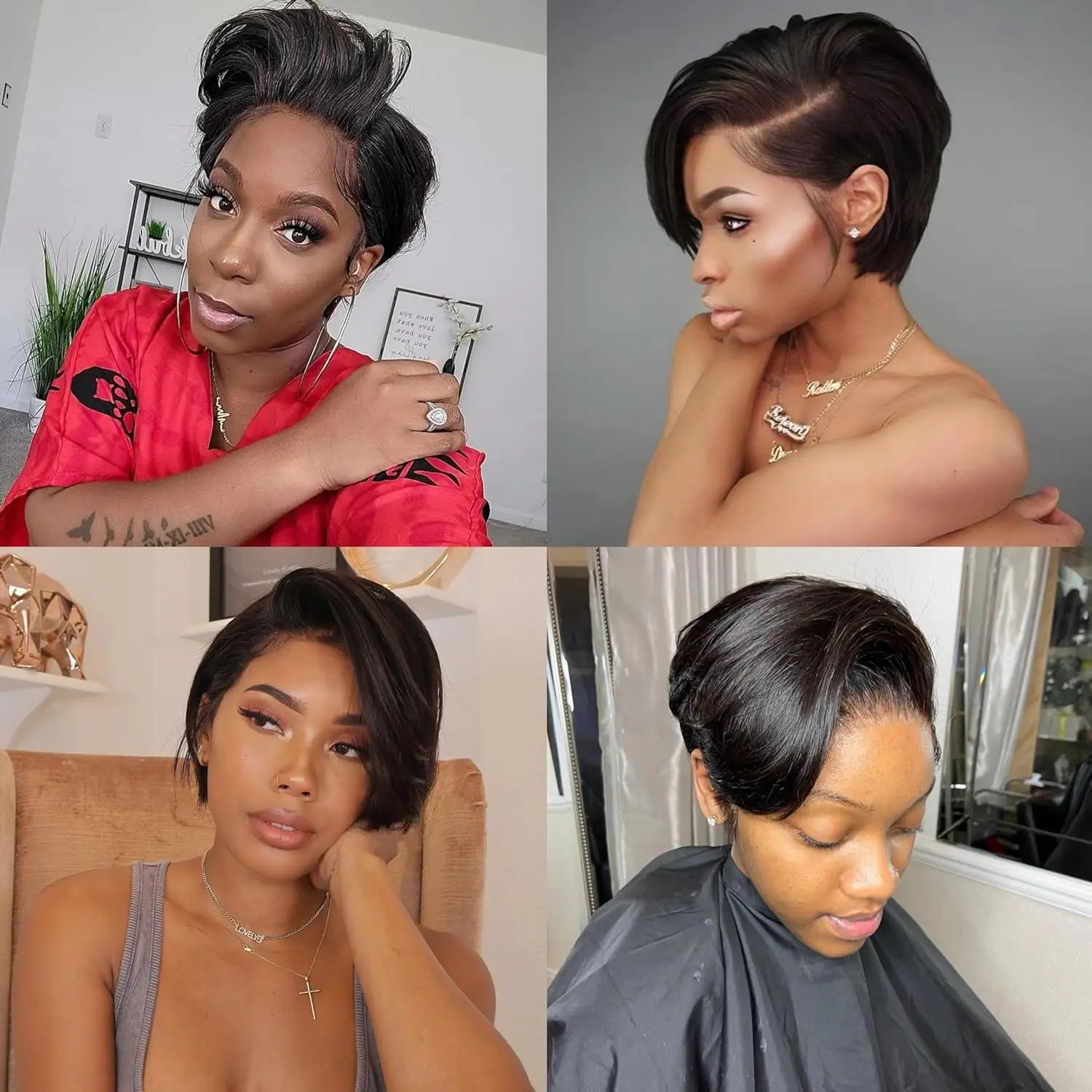 Short Straight Human Hair Wigs Natural Color Brazilian Remy Hair Pixie Cut Wig Cheap Human Machine Wig For Black Women