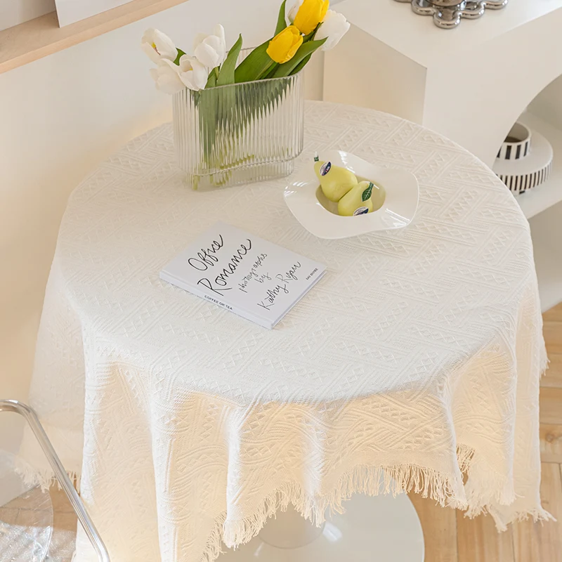 

White tablecloth inset style Nordic round table square mat tablecloth