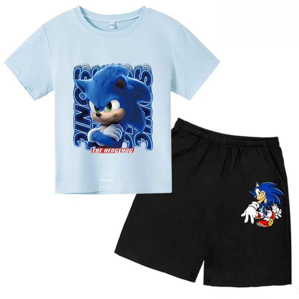 Nueva camiseta de Sonic para niños, conjunto de 2 piezas, camisetas casuales de manga corta de verano para niños y niñas y adolescentes, conjunto de camiseta y pantalones cortos, ropa para bebés