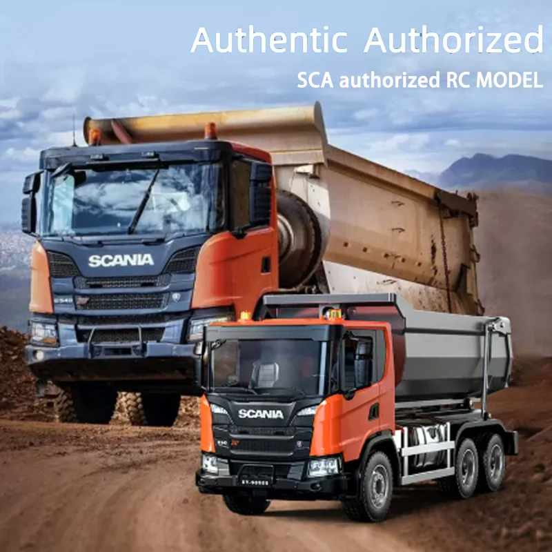 더블 E E593 RC 덤프트럭 1/20 G540 전동 RC 트럭 시뮬레이션 모델 조명 사운드 시스템 장착 장난감 자동차 SCA 공식 라이선스