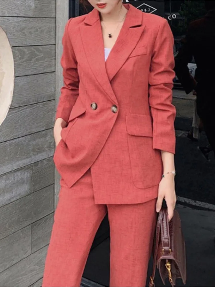 Spring Autumn Women's Pantsuit Casual Elegant Jacket Suit Office Ladies Workwear Business Clothes Female Two Pieces Blazer Set