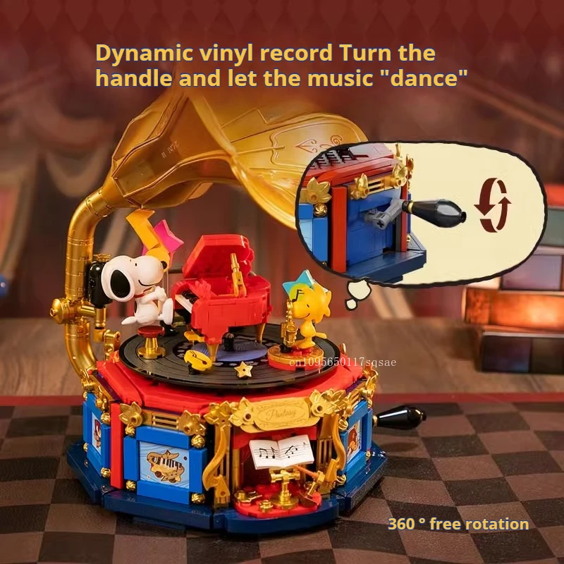 Snoopy Rotary Gramophone Assembling Building Block Toys Collection Model Education Educational Ornaments Gifts for Men and Women 2