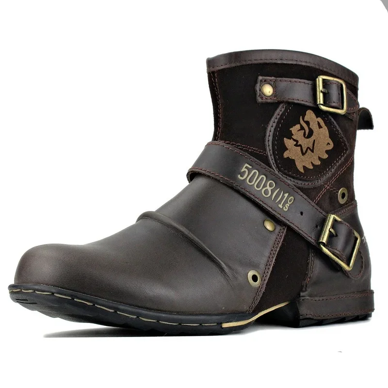 2024 New Men's Ankle Boots High Quality Work Cowboy Boots Zipper Up Motorcycle Boots Men Fashion Western Boots Plus size 39-48