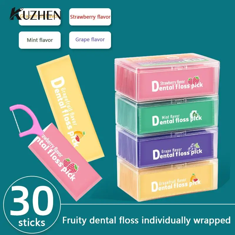 

30 Pcs/Box Floss Toothpick Set Colorful Fruit Flavor Dental Floss Pick Portable Toothpick Floss Teeth Cleaner With Storage Tube