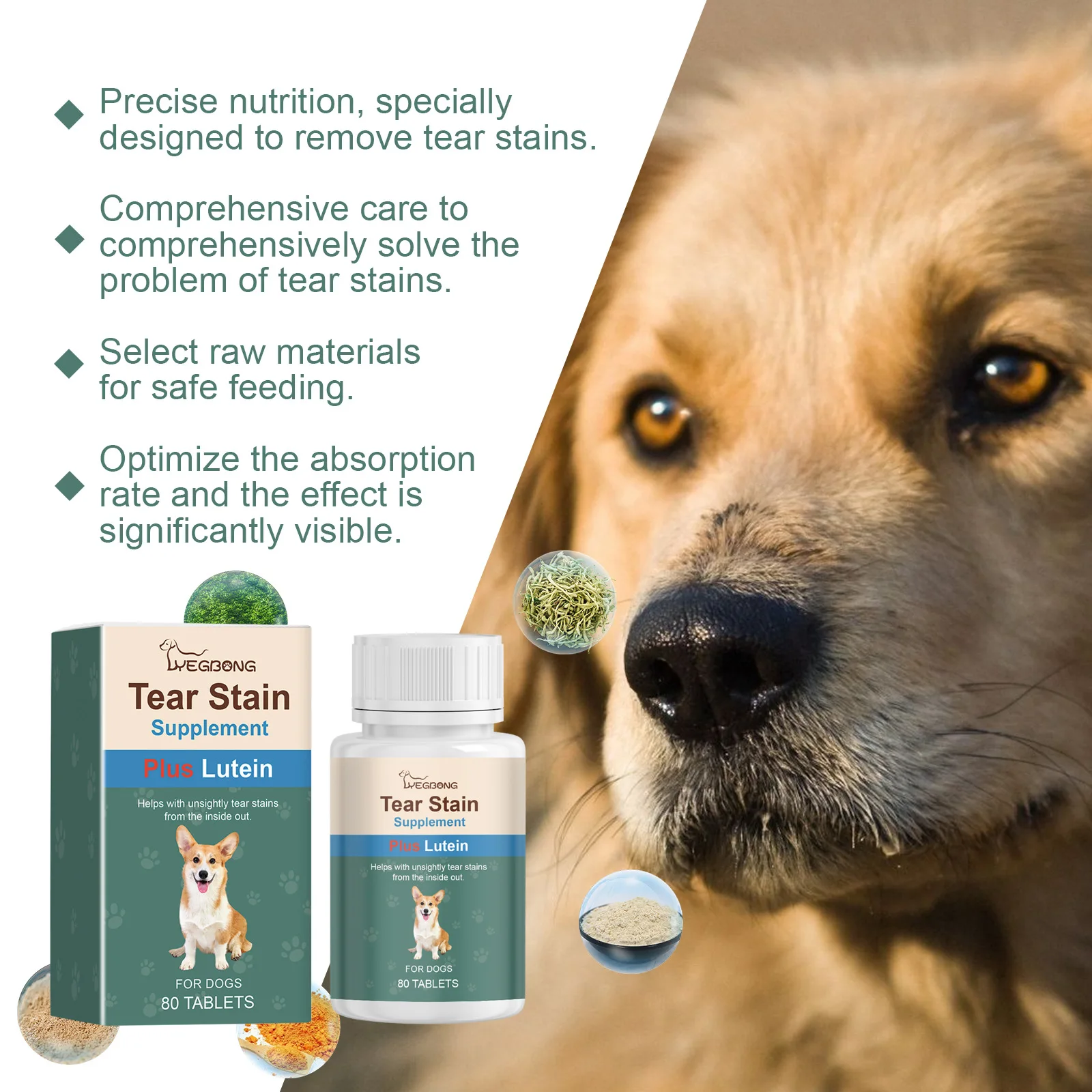 Yegbong Dog Tears, Gentle Cleansing Pet Dog Tears Eye Care Cleansing Tablets