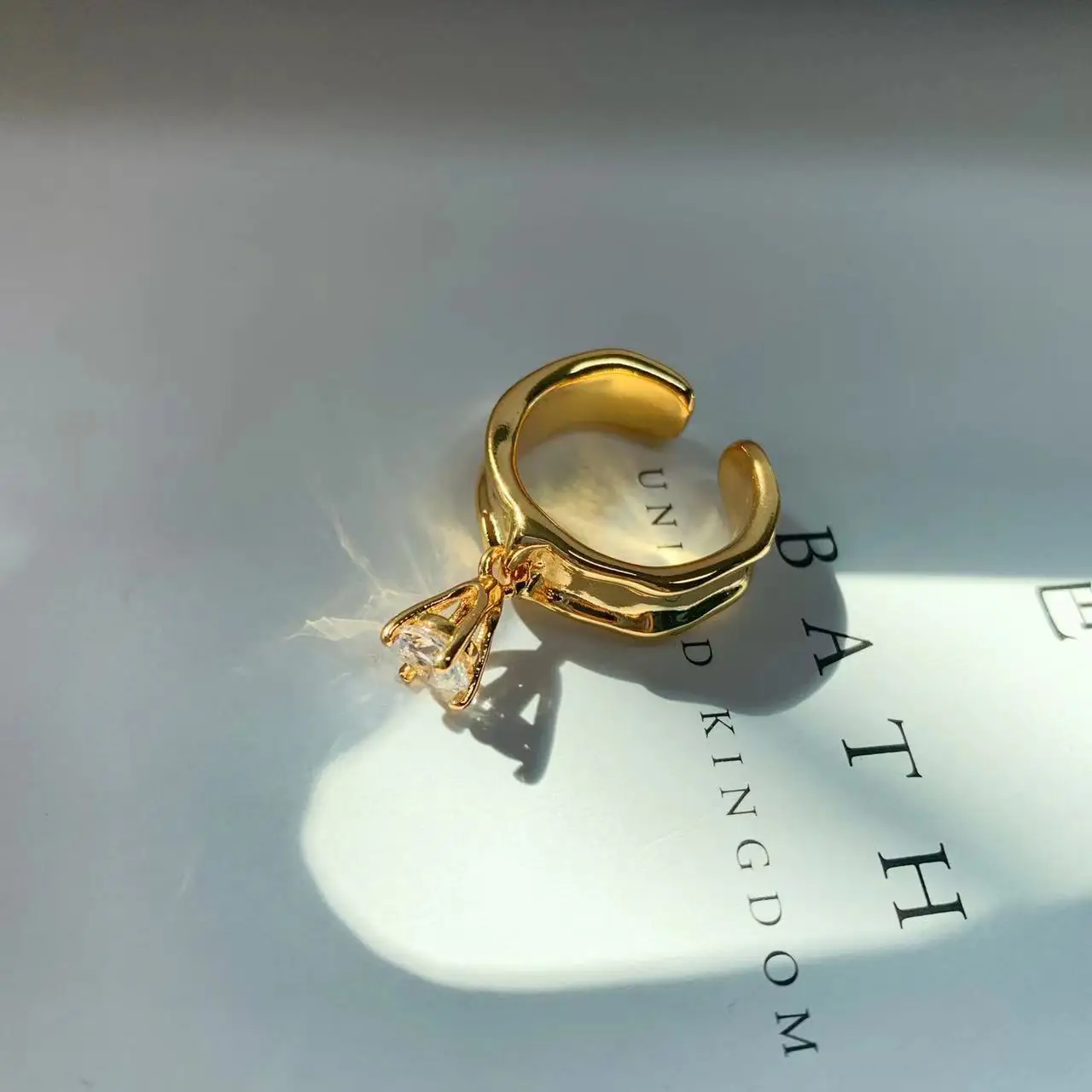 

Gold Color CZ Rings for Women Wholesale 18KGP Retro Open Ring Trend Versatile Fashion Ring Adjustable