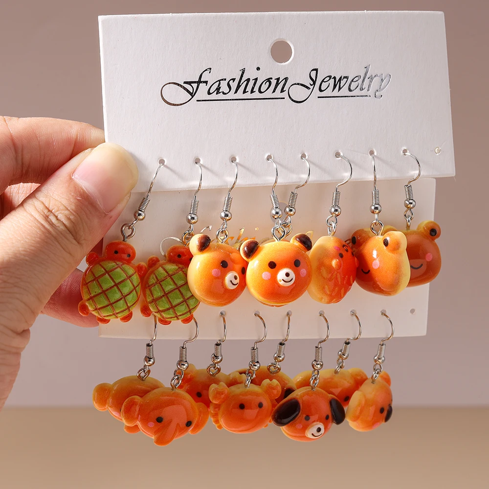 Aihua 10 Stück niedliche Cartoon-Tier-Kuchen-Brot-Ohrringe-Set, Acryl, Simulation von Lebensmitteln, Ohrringe für Frauen und Kinder, trendiger Schmuck, Geschenke