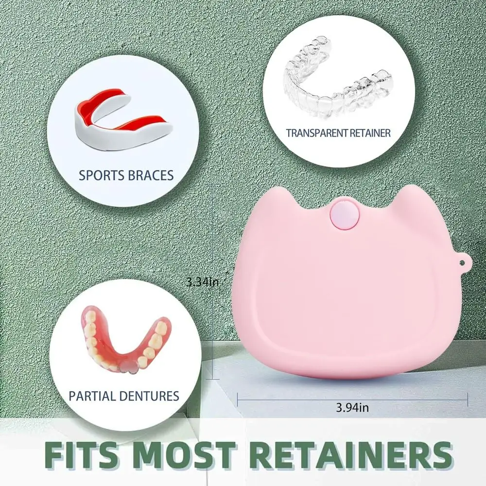 Cartoon Cat Silicone Retainer Case Drain Holes Soft Denture Storage Box Portable Washable False Teeth Protective Case