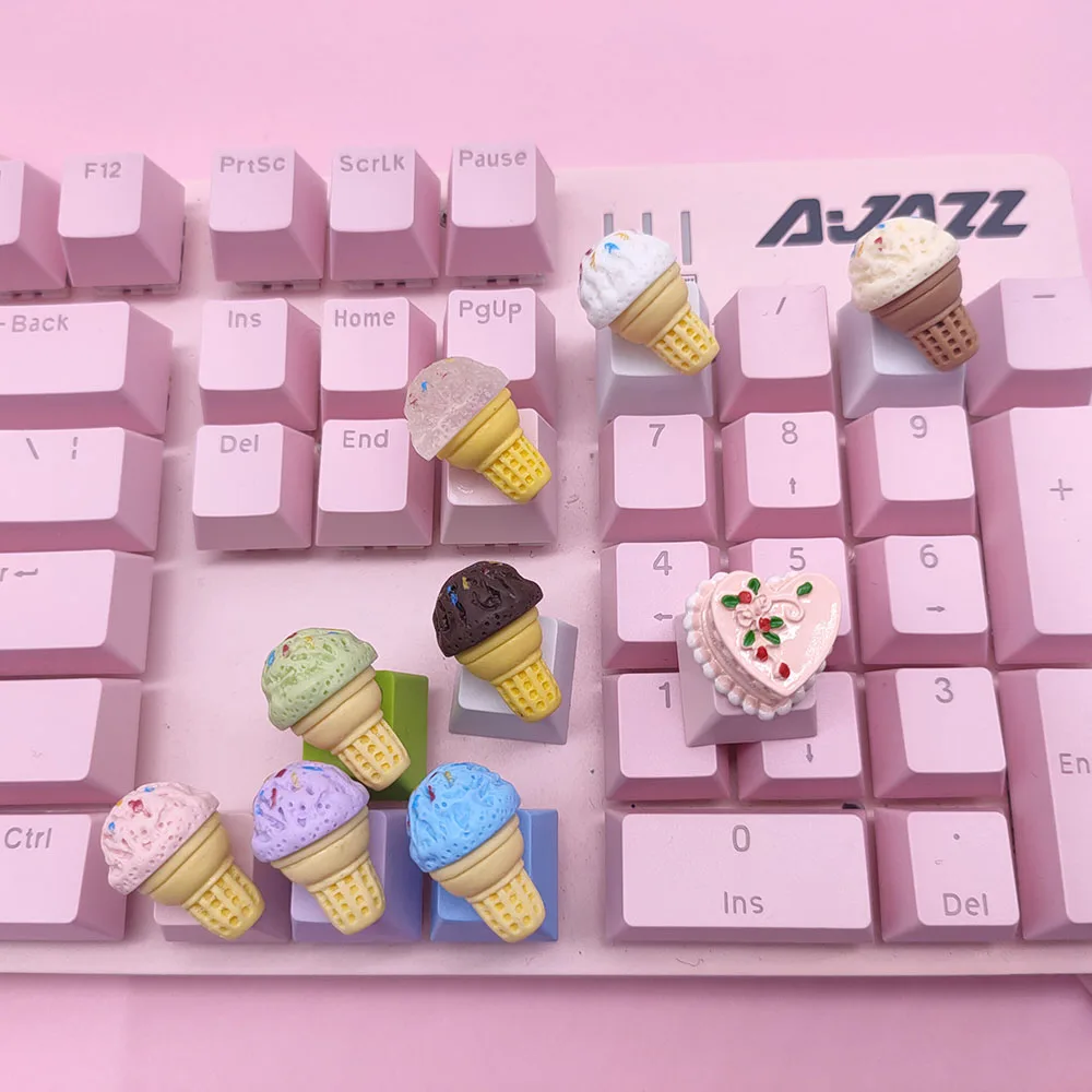 

Transparent Backlit Pink Cute Kawaii Cherry Mx Esc Diy Custom Artisan Keycap Ice Cream Model Design Mechanical Keyboard Keycaps