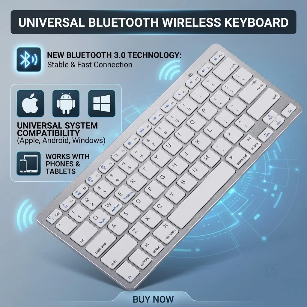 JITE 2.4G Ultra-thin Bluetooth Keyboard 5.0&3.0&2.4G for iPad Pro Mini Air Tablet, iPhone, Samsung, Android Smartphone