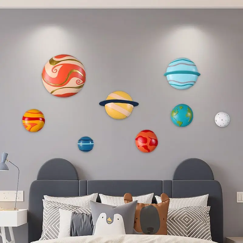 Nordic Colorful Space Planet Resin Wall Decoration Items Kindergarten Children's Room Wall Accessories Cafe Office Sticker