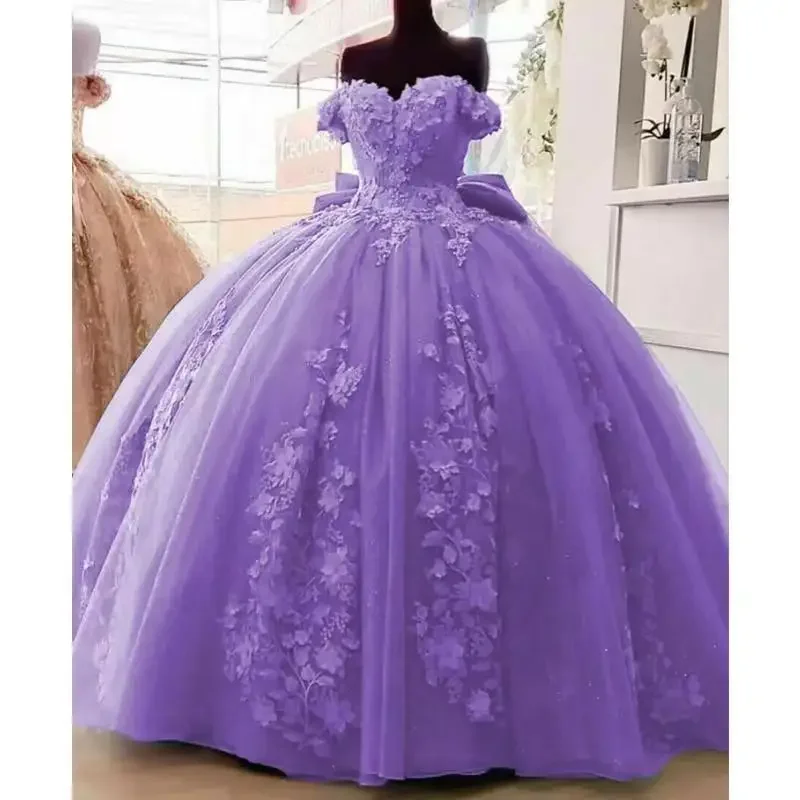 

Tulle Ball Gown Quincenara Dresses Sweetheart Off The Shoulder Purple Vestidos De 15 Quinceañera Robes De Soirée