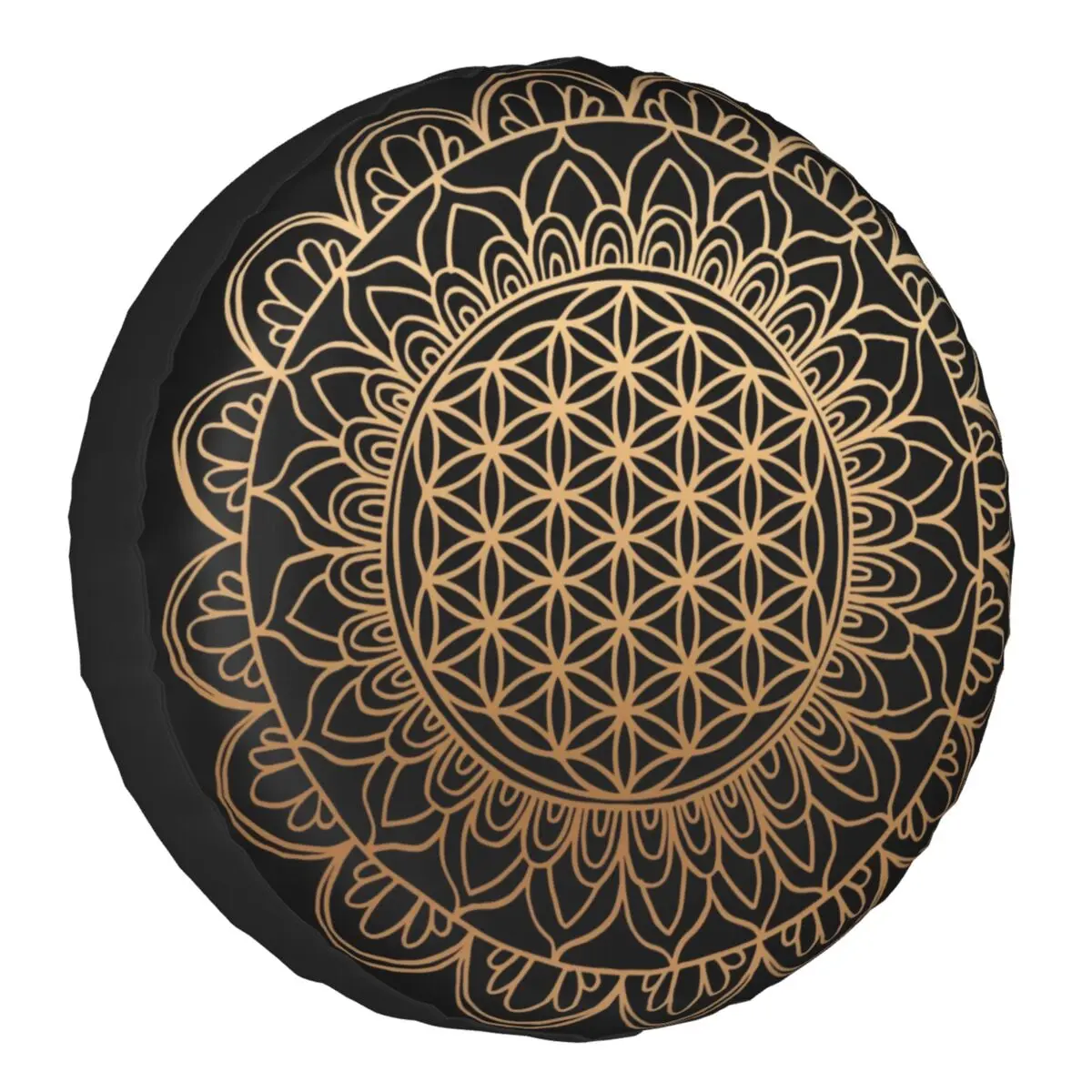 

Flower Of Life Mandala Black Gold Spare Tire Cover for Jeep RV SUV Trailer Sacred Geometry Car Wheel Protector Covers