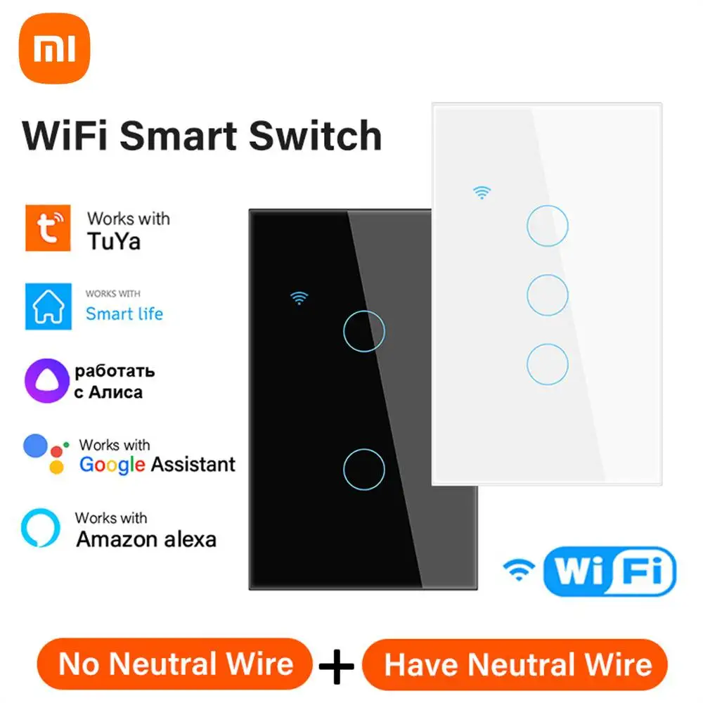 Xiaomi WiFi Smart Wall Switch Neutral Wire Required 1/2/3/4 Gang Smart ...