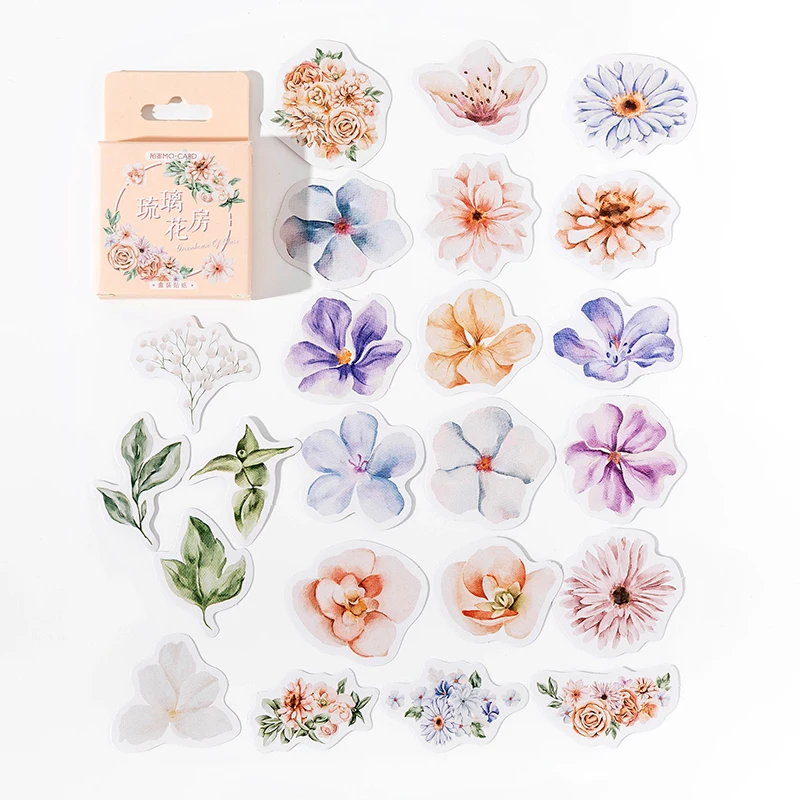 46Pcs Box Sticker flower mini house artistic literary flower hand ledger decorative material Scrapbooking seal sticker 4CM