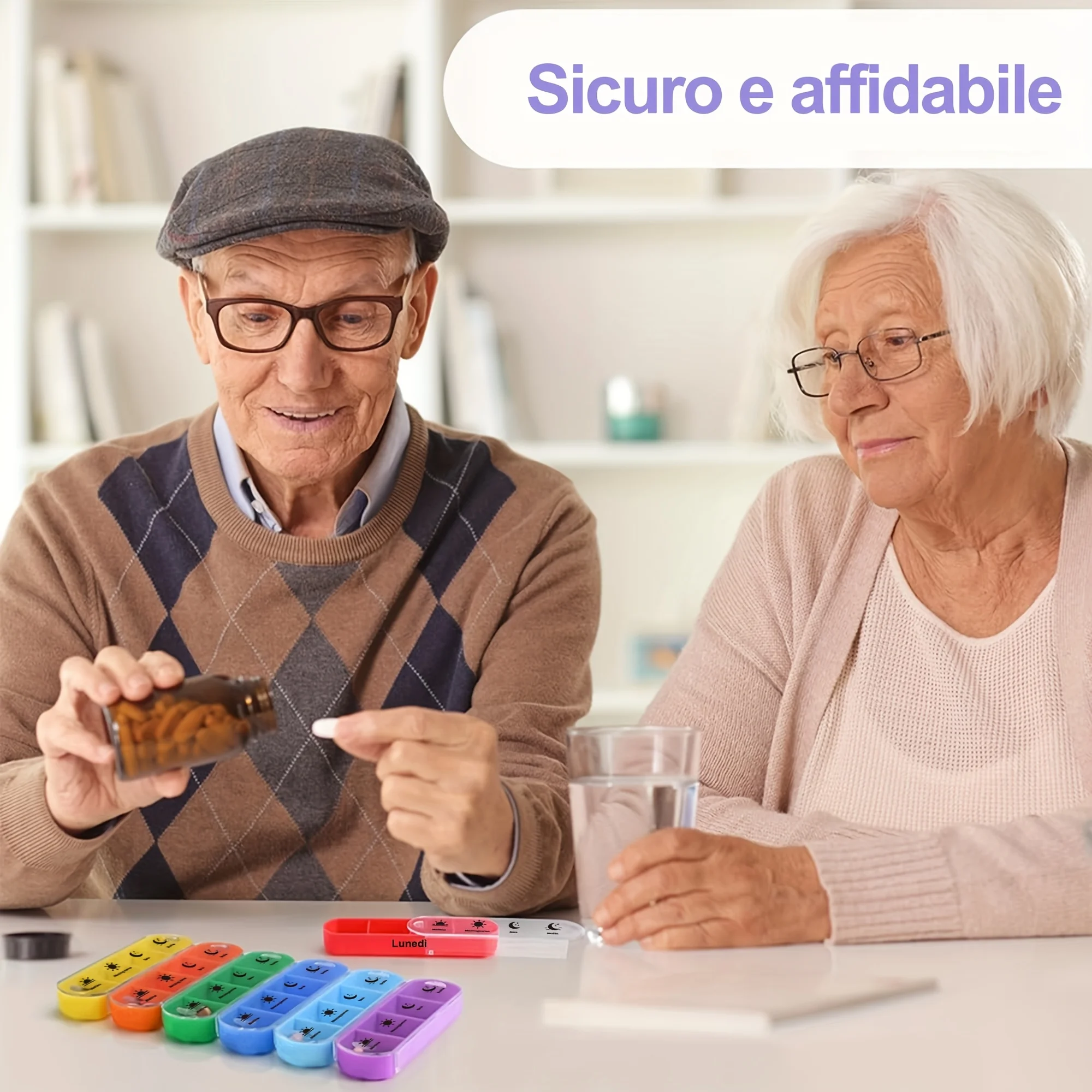 Deluxe Italian Weekly Pill Organizer for Travel with AM/PM Compartments