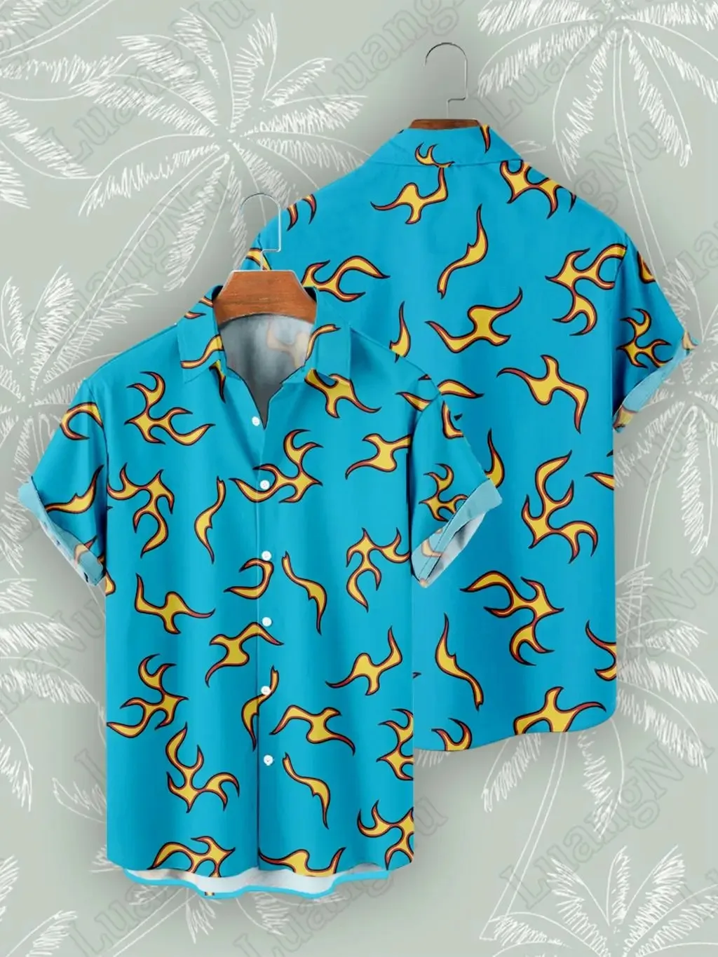 Flame Blue Hawaiian Shirt Man Summer Short Sleeve Casual Street Shirts for Men 2024 Fashion High Quality Beach Party Shirt 2024