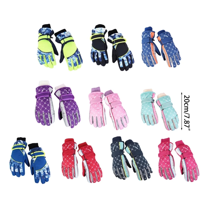 57EE Winter Snow Mittens Boys Girls Outdoor Riding Thermal Gloves for 5-8 Years Kids