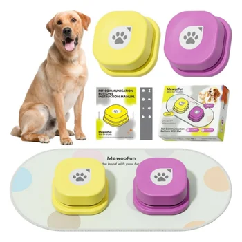 Mewoofun Dog Buttons for Communication with Anti-Slip Mat Pet Buttons Voice Recording Clicker with training Manual for Cats Dogs 1