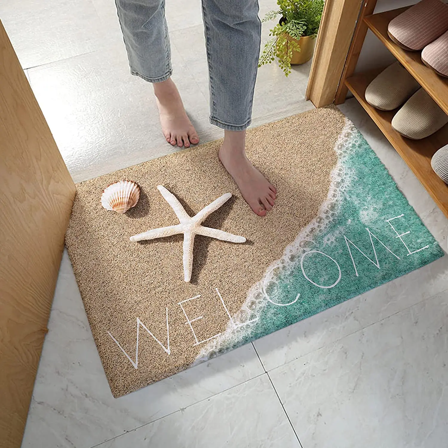 Beach Starfish Shells Entrance Doormat Home Decoration Soft Flannel Carpet for Living Room Bathroom Floor Mats Home Decor
