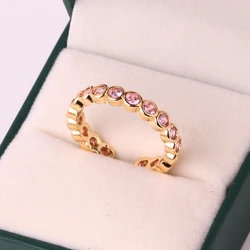 Elegant Gold Ring with Green Zircon - Rainbow Collection Jewelry Gift (Pink cz)