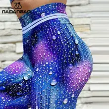 

NADANBAO New High Waist Leggings 3D Water-bead Printed Casual Pants Fashion Blue Purple Gradient Pencil Leggins Stretch Trouser