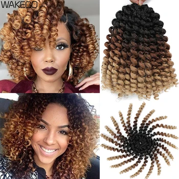 Wakego 8 Inch 1-4 Packs Wand Curl Crochet Braids Hair Jamaican Bounce Hair 2X Ringlet Twist Hair Extensions for Black Women Kids 1