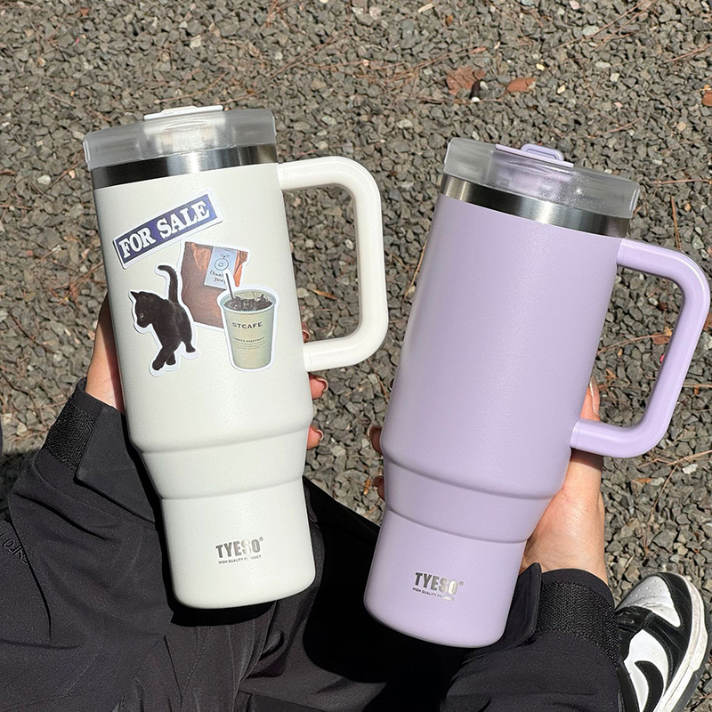 Tyeso Tumbler Bottle 30oz/40oz Stainless Steel Car Mug With Handle Straw Thermal Iced Travel Cup Vacuum Insulated Coffee Hot Cup