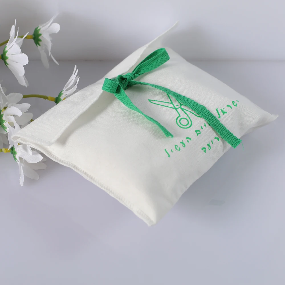 Custom Logo Printing cotton Envelope Cosmetic Gift Packaging Bag With Bow Luxury Jewelry Pouch