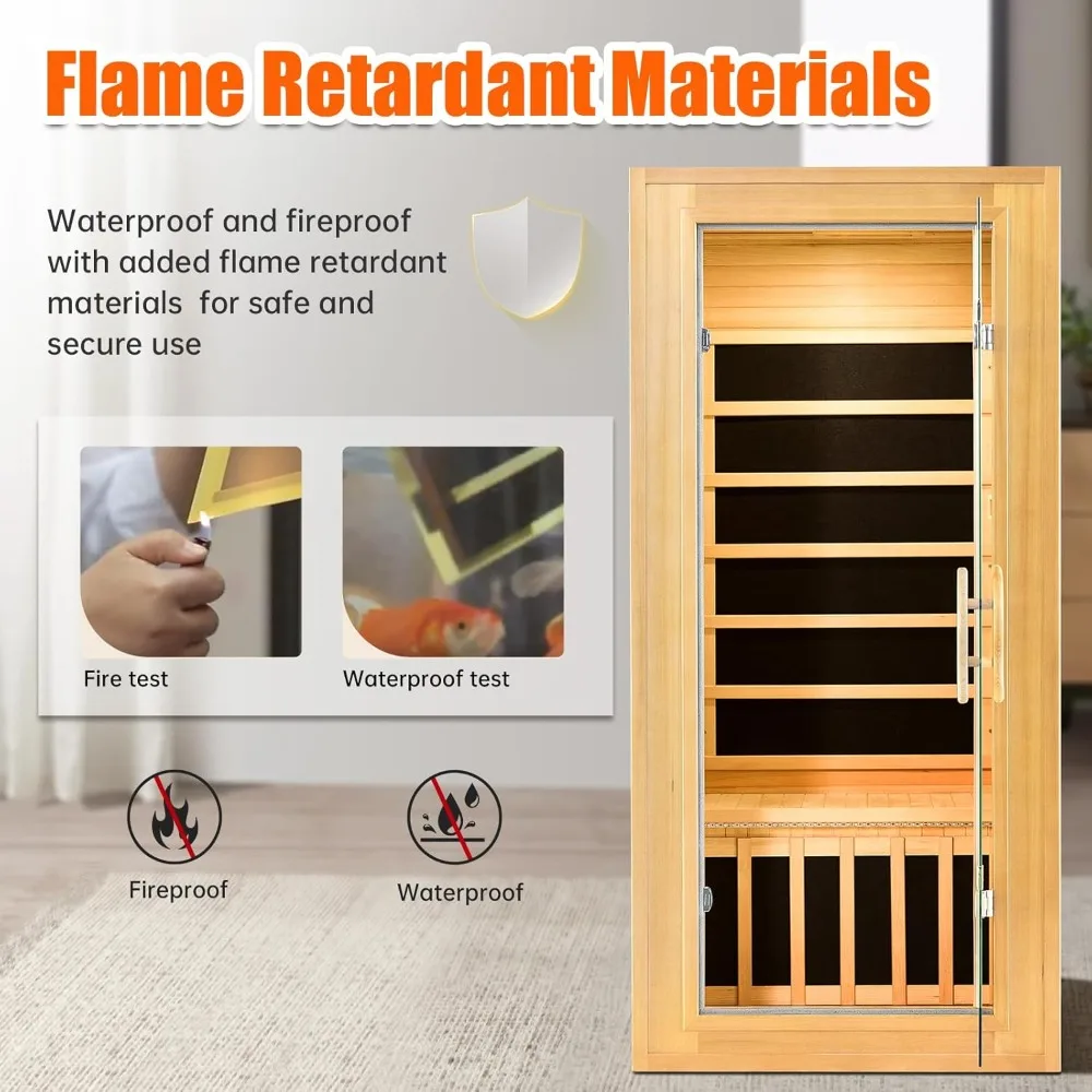 Far Infrared Sauna1 Person Hemlock Wood Dry Sauna Low EMF Heaters Panels Spa Indoor Sauna with Intelligent Control Panel 2