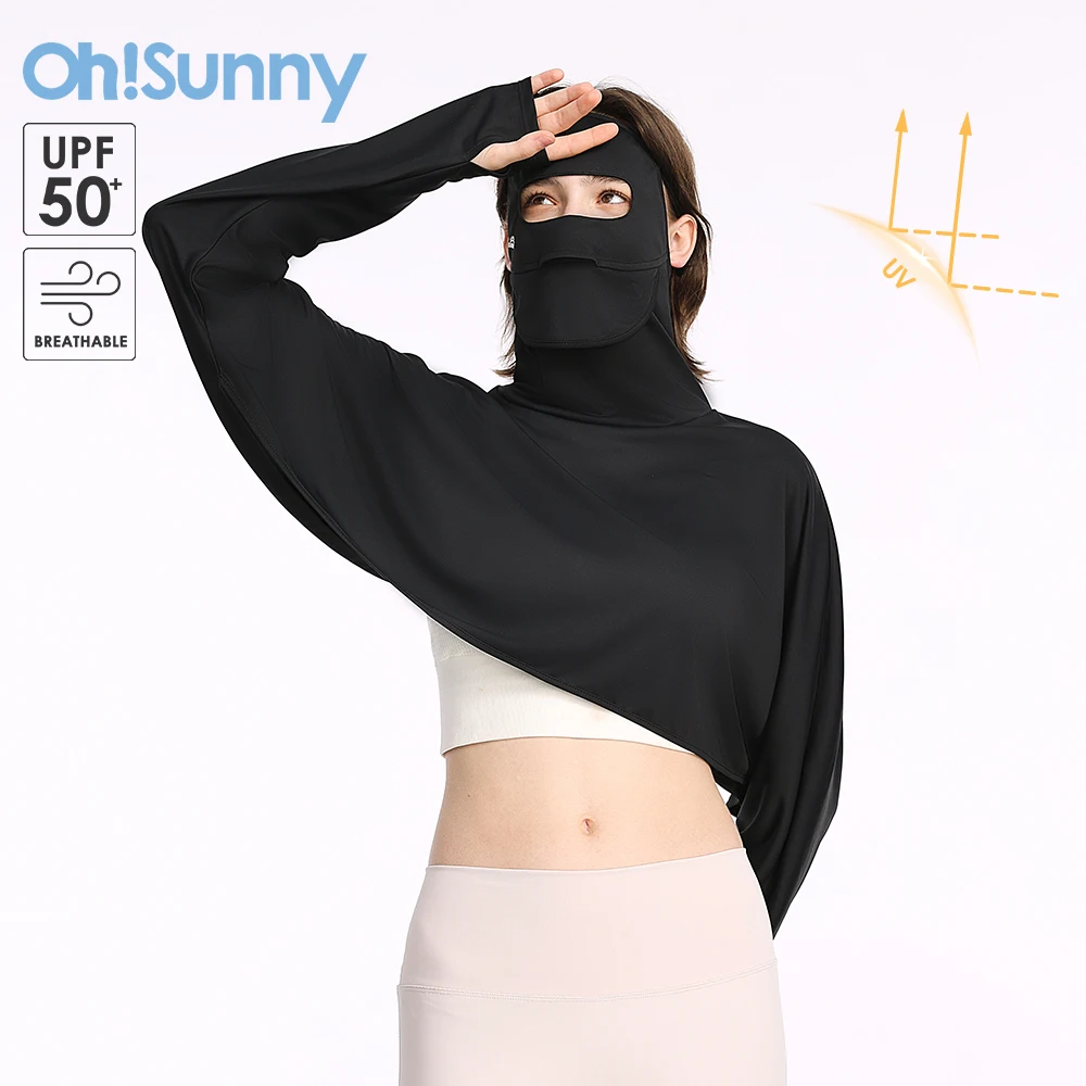 OhSunny Sun Protection Shawl Coat Women 2024 New Fashion Design High Waisted T-Shirt With Face Cover All around Anti-UV Outdwear anti fog camouflage shawl safety hat with welding glasses dustproof safety helmet protective cap welder safety protection hats