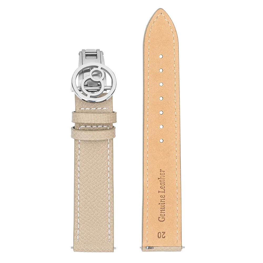 Boderry Lychee-grain Cowhide Strap with Spring Buckle Suitable for all watches with 20mm lug width
