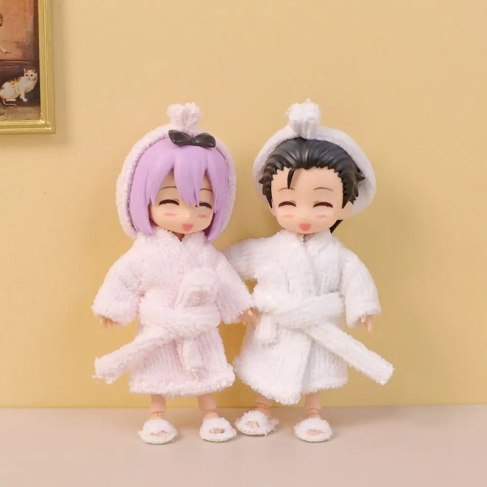 

Cute Cotton Pajamas High Quality New DIY Bathrobe with Headband 2 Colors Dolls Sleep Clothes 1/11 OB11 Dolls/1/12 BJD Doll